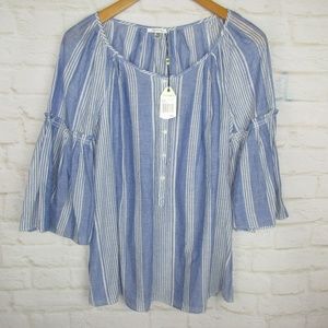 Sofie Max Blue White Vertical Stripe Bell Sleeve